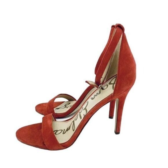 Sam Edelman Heels Orange Suede Leather Ankle Strap Stiletto Sandals SZ 7​​​ - Picture 1 of 12